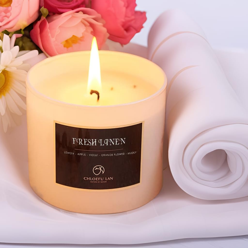 Chloefu LAN Fresh Linen Scented Candle Sets Luxury Soy Jar Candle 7.1oz45 Hour Long Lasting Burn Highly Scented Valentines Gifts